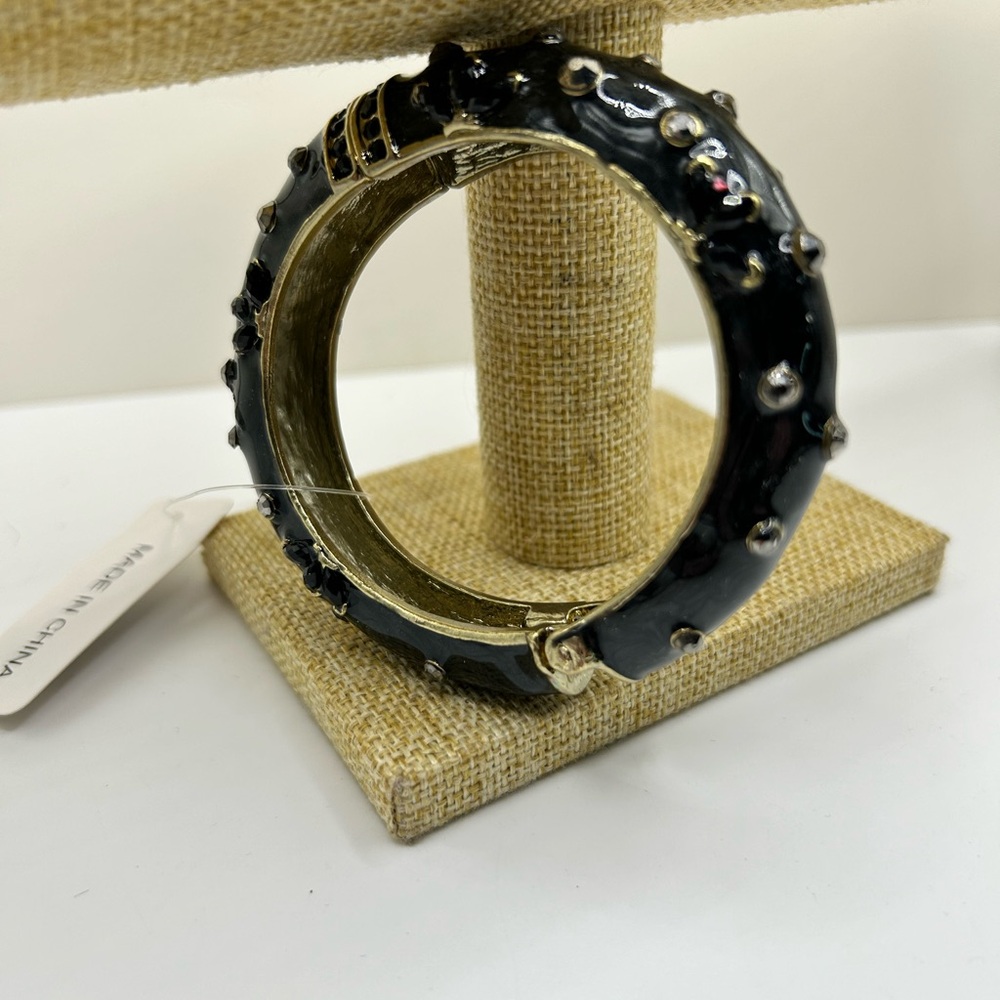 Dark Gray Enamel Hinged Bangle Bracelet